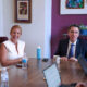 From left, Bravo Family Foundation CEO Blanca Santos and Puerto Rican investor and philanthropist Orlando Bravo speak with members of the island’s press.