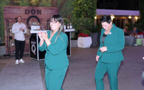 Adriana Pérez and Melanie Filiberti, of Ilumi-Nation Lights Decor, during the EnterPRize Business Competition’s 20th-anniversary awards ceremony.