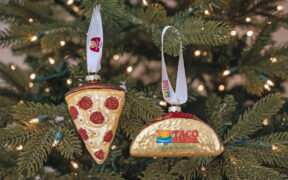 As part of the “Decorate with Purpose” holiday campaign, customers can buy a pizza-shaped ornament at Marco’s Pizza and a taco-shaped ornament at Taco Maker to support youth programs in Puerto Rico.
