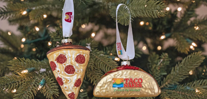 As part of the “Decorate with Purpose” holiday campaign, customers can buy a pizza-shaped ornament at Marco’s Pizza and a taco-shaped ornament at Taco Maker to support youth programs in Puerto Rico.