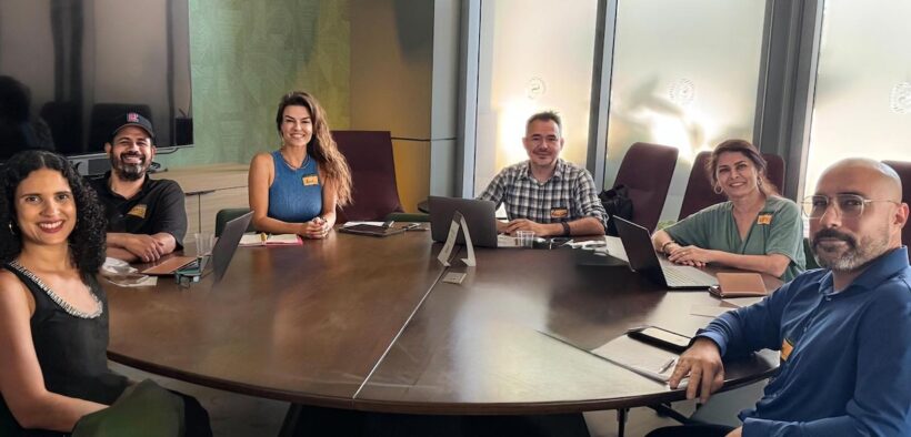 From left: Laura F. Díaz, head of community initiatives; Efraín Casillas, director of content development programs; Audrey De León, director of operations; Pedro R. Silva, head of community relations; Elena Montijo, vice president; and Tommy González, president and founder, from Club Pirú, a nonprofit focused on developing Puerto Rico’s media and entertainment sectors.