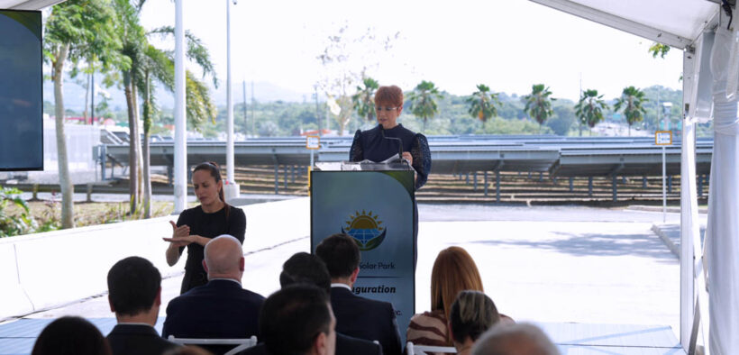Sara Miranda, general manager of iPR Pharmaceuticals, announces the opening of the company’s Bio Solar Park in Canóvanas, Puerto Rico.