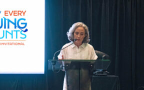 Yadira Valdivia, executive director of the Liberty Foundation, speaks during the organization’s 28th annual Golf Invitational Tournament in Río Grande.