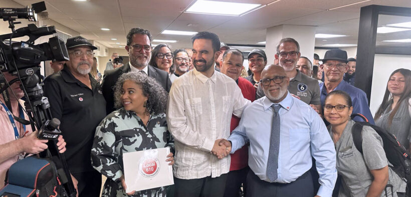 Zohran Mamdani’s visit to Puerto Rico last week during the Somos conference, congratulating El San Juan Local 610 workers on winning their labor contract. (Credit: Zohran Mamdani’s X page)
