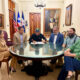 From left: Vanessa Jiménez, director of the Municipality of San Juan’s legal division; Germán Rauli-Ufret; San Juan Mayor Miguel Romero; Reynaldo R. Alegría, chair of the board of trustees of the Center for Advanced Studies on Puerto Rico and the Caribbean; Ricardo Magriñá, interim rector; and Sonya Canetti, board member, take part in the signing of the property transfer in San Juan.