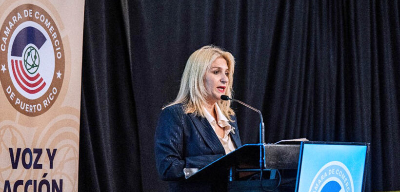 Insurance Commissioner Suzette Del Valle-Lecároz speaks during the Puerto Rico Chamber of Commerce forum on health care system challenges.