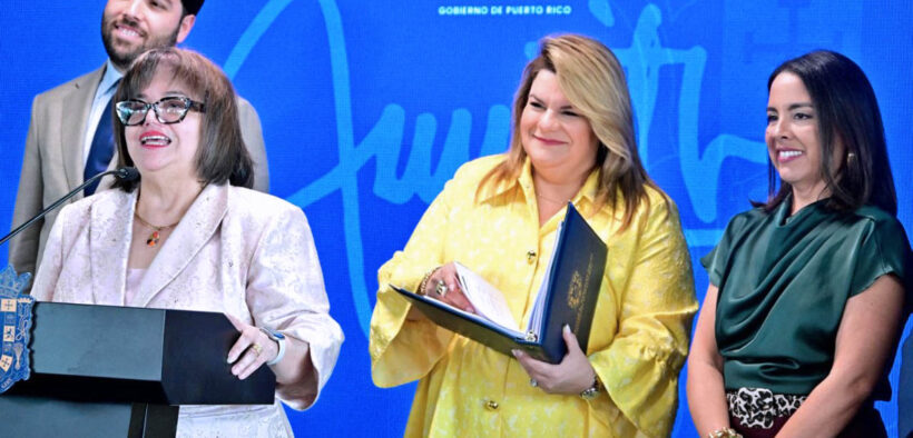 Among those present at the announcement were, from left, Sebastián Negrón-Reichard, secretary of Puerto Rico’s Department of Economic Development and Commerce; Lucy Crespo, CEO of the Puerto Rico Science, Technology and Research Trust; and Gov. Jenniffer González, who announced a $9.5 million allocation to support research, innovation and entrepreneurship in Puerto Rico.